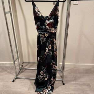 Missguided Black Floral Maxi Jumpsuit